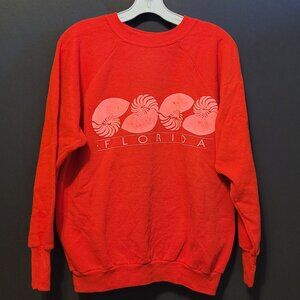Vintage Sweatshirt Pullover Florida Red Hot Pink Signal Adult Large Made in USA